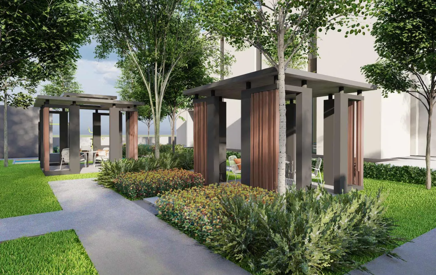 Gazebo surrounded by greenery